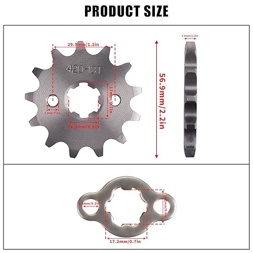 Miniatura 2 de Piñón delantero para motocicleta 420-13T de 0.669 in compatible con 50cc 70cc 90cc 110cc 125cc 140cc15cc 160cc Lifan Loncin Dirt Bike