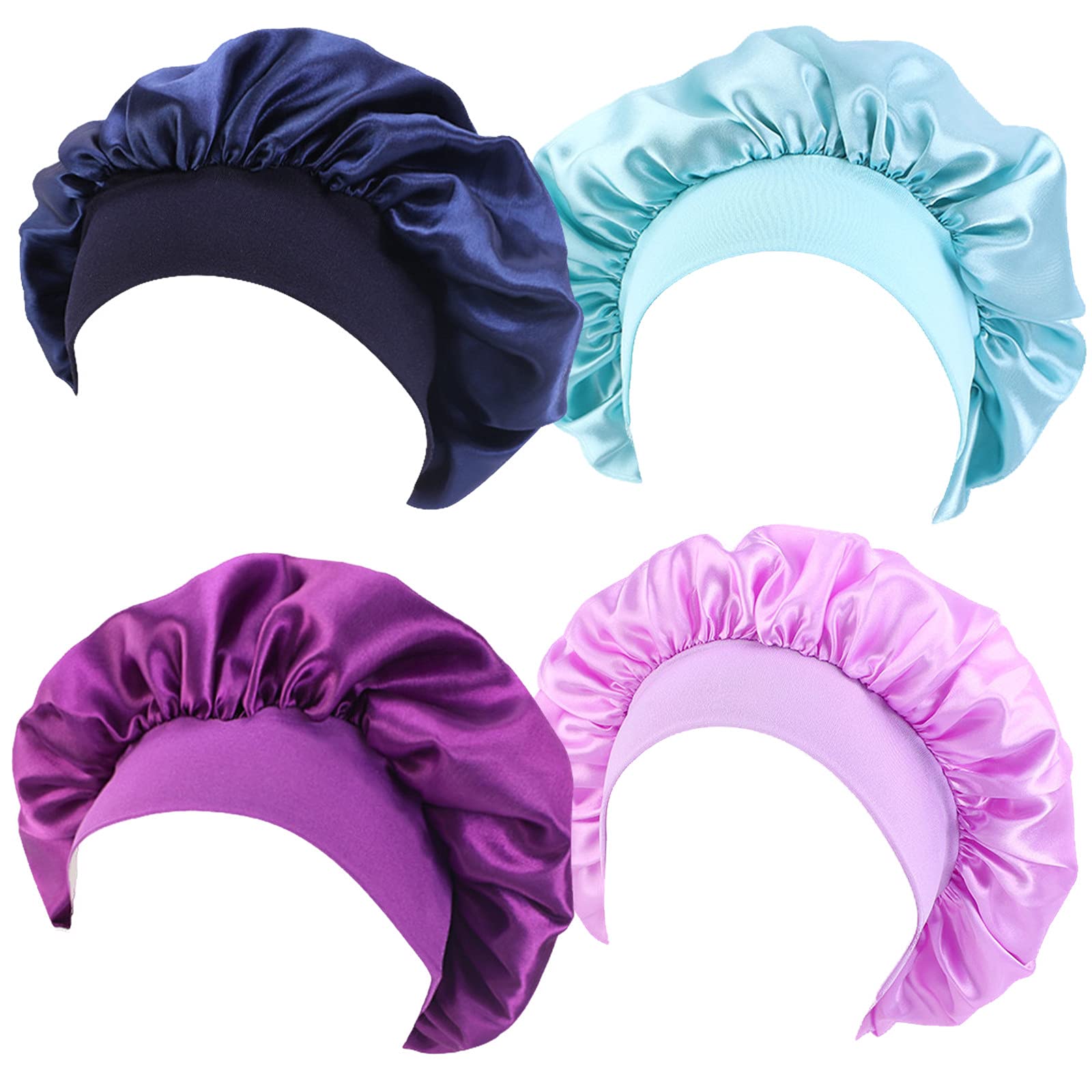 Qhome Luxury Wide Band Satin Bonnet Cap Comfortable Night Sleep Hat Hair Loss Cap