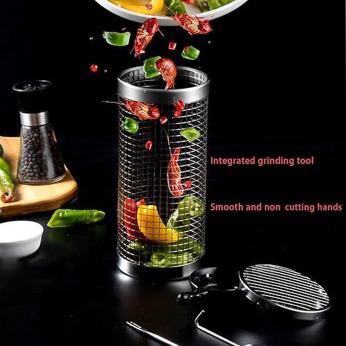 Miniatura 2 de 2 tubos de red para barbacoa, canasta rodante, cilindro de malla de alambre de acero inoxidable para barbacoa, cesta de parrilla para verduras,