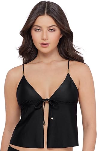 Steve Madden Womens Tie Front Crop Swim Tankini Top, Shine B