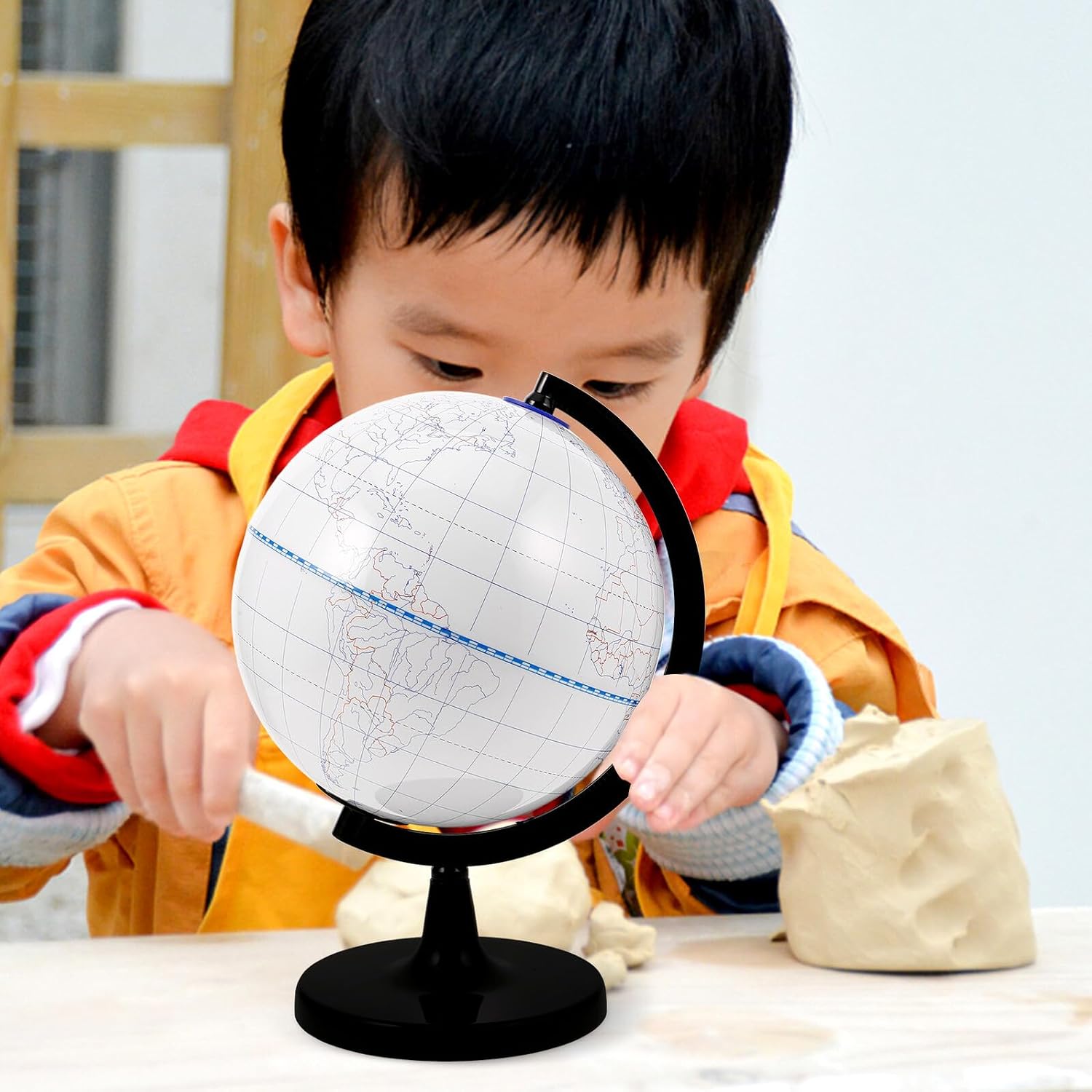 FOMIYES DIY Unpainted 20cm Coloring Globe for Adults Erasable Blank Globe Model Educational Geography Freestanding Decor for Classroom and Home Learning