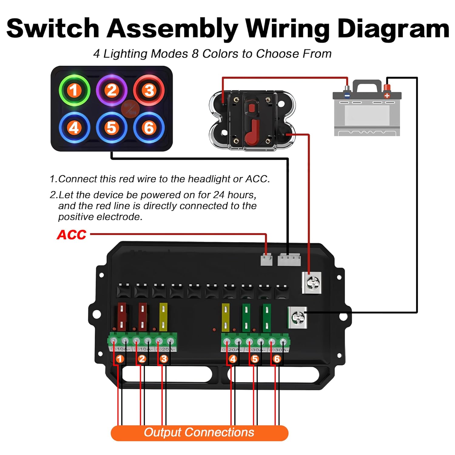 IZTOSS 6 Gang Switch Panel Automatic Dimmable RGB LED Touch Control Panel Box Electronic Relay System Waterproof Multifunction Switch Panel with Memory Function for 12-24V Truck Offroad Car Marine
