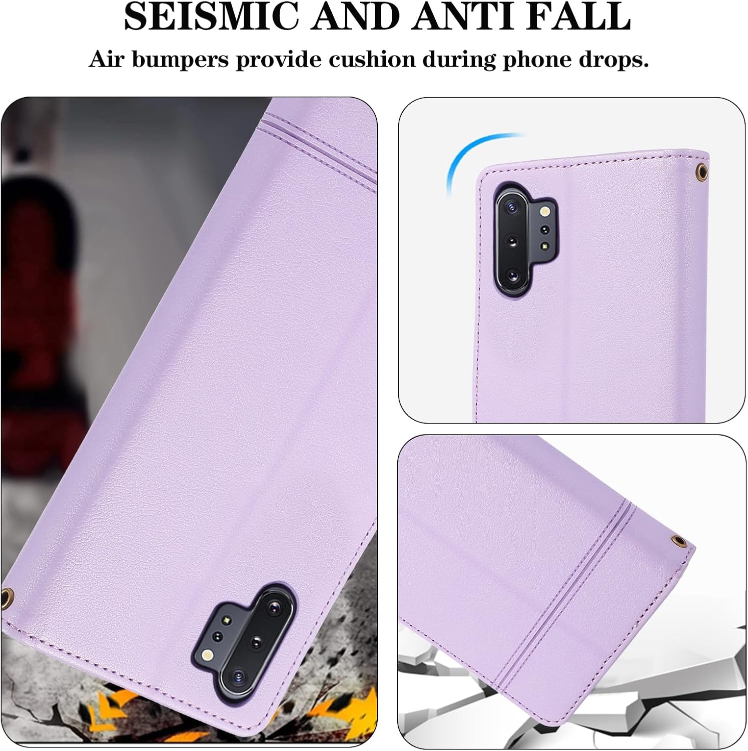 Compatible with Samsung Galaxy Note 10 Plus Note10+ 5G Wallet Case Wrist Strap, Crossbody Strap, Mirror Flip Stand Cell Phone Cover for Note10 + Notes 10+ Ten Not S10 10Plus Women Men Purple