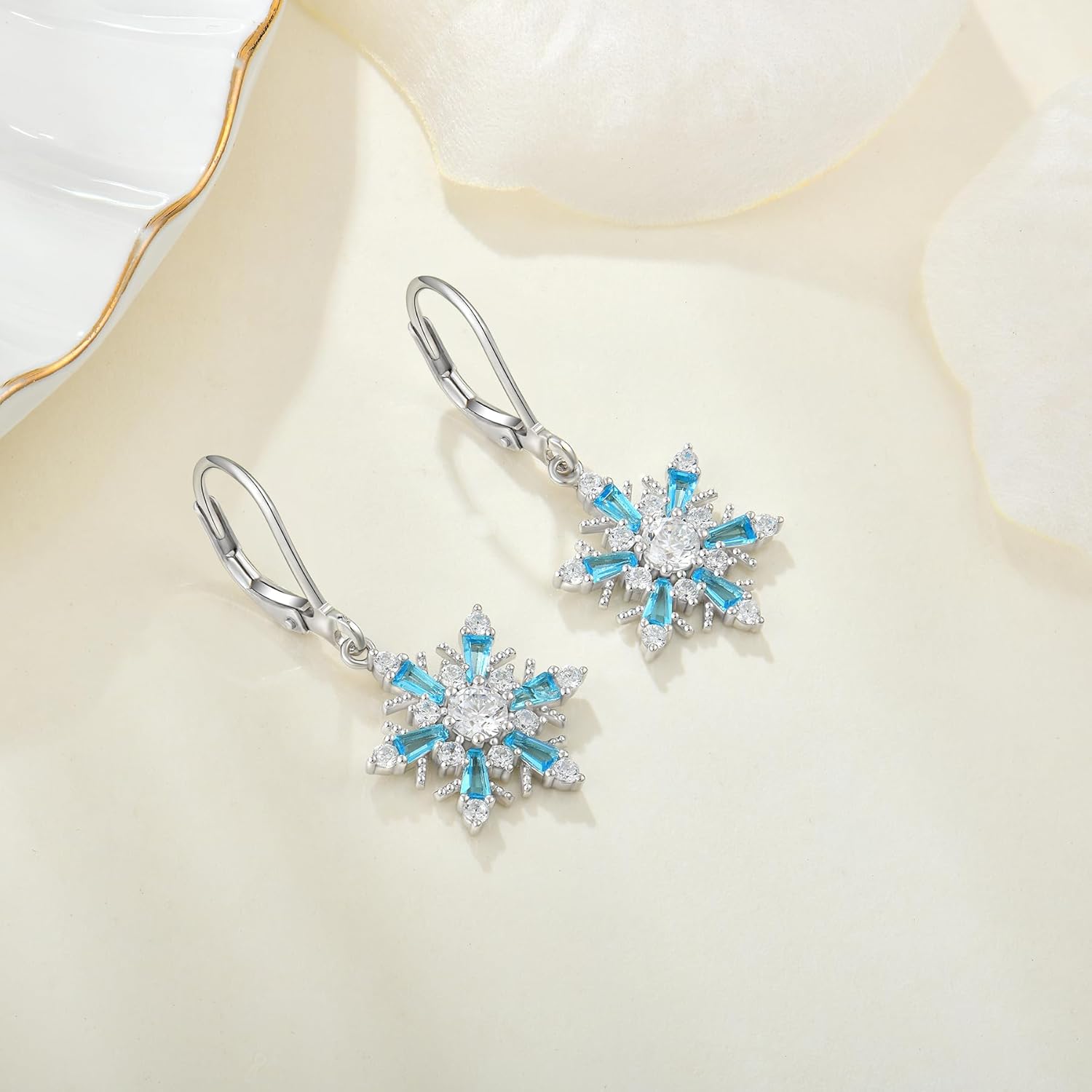 Women Snowflake Earrings Christmas 925 Sterling Silver Dangle Drop Earrings 5A Cubic Zirconia for Mather Birthday Winter Jewelry Gifts - Image 2