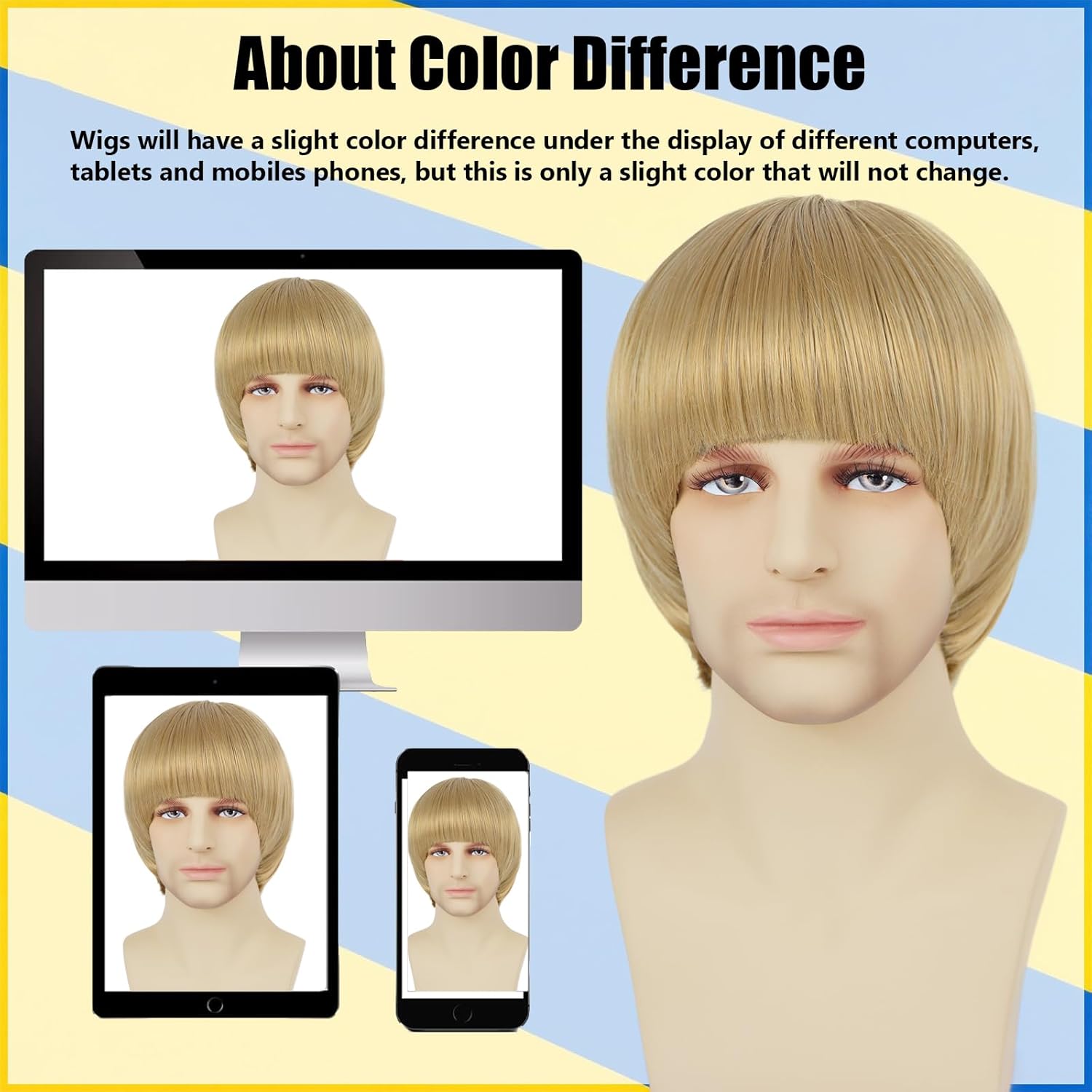 Blonde Mushroom Wig for Men Women Unisex Synthetic 60s Bowl Cut Wig with Bangs for Anime Characters Costume Halloween Cosplay Party (Blonde) - Image 5