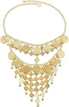 JewelryWe Belly Dance Face Veil for Women Boho Glittering Half Sided Metal Mask with Fringes and Bells Ethnic Headband with Coin Chain for Carnival Festival Cosplay Party