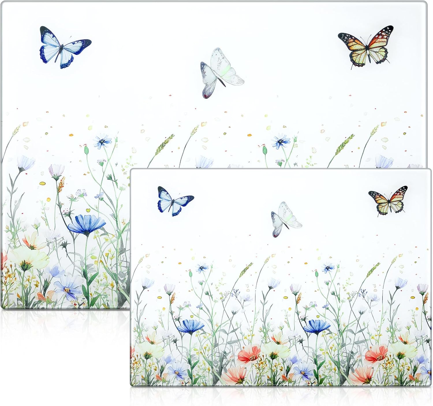 LemonRoad 2 Pcs Tempered Glass Cutting Board for Kitchen Counter, Flower Butterfly Decorative Cutting Board, Heat Resistant, with Anti-slip Feet, Large and Small 11''x15" & 8''x11", Dishwasher Safe
