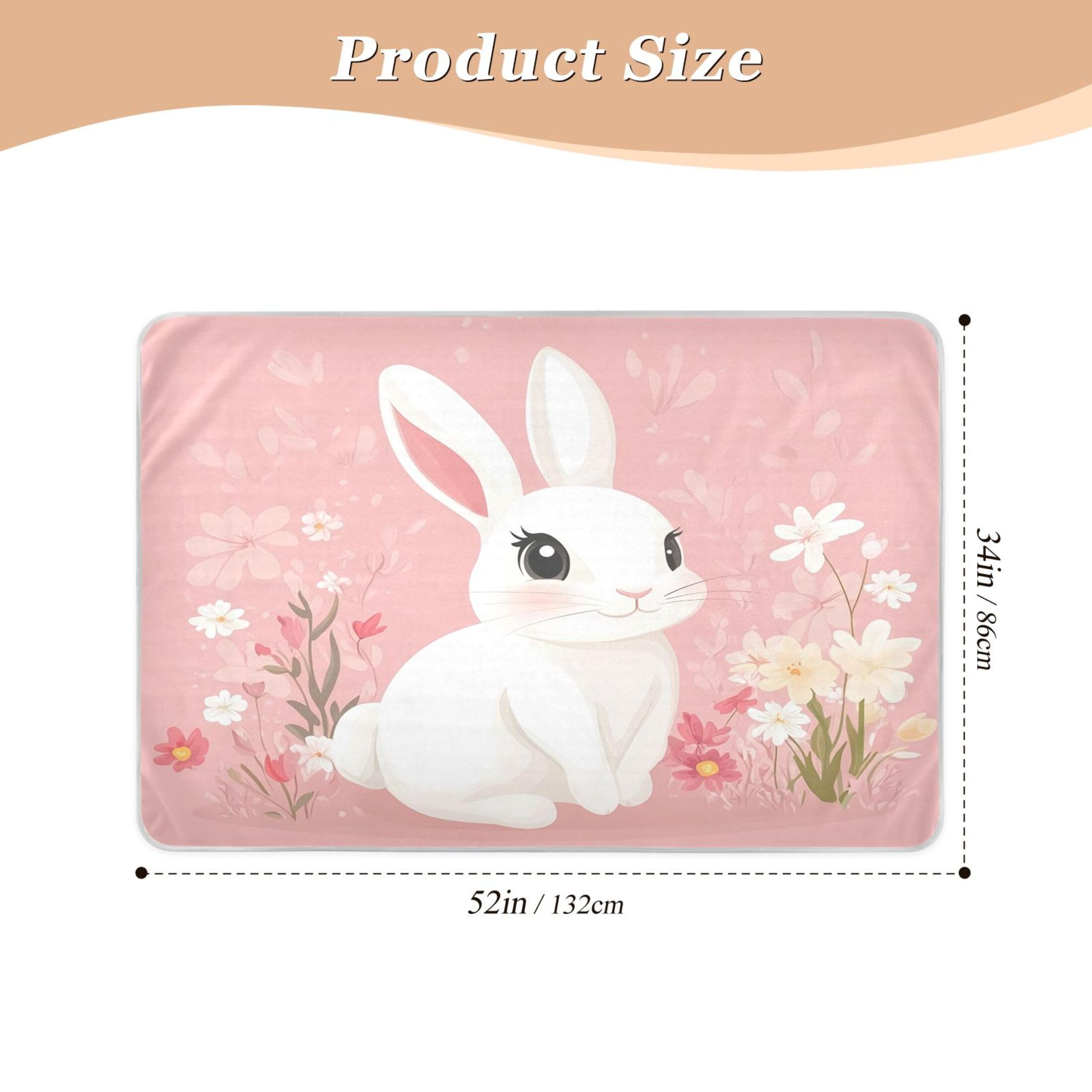 Takiito Cute White Rabbit Bed Pad Reusable Bed Underpad Washable Waterproof Leak-Proof Quick Dry Incontinence Pee Pad for Toddlers Kids Adults Pets 34x52 in