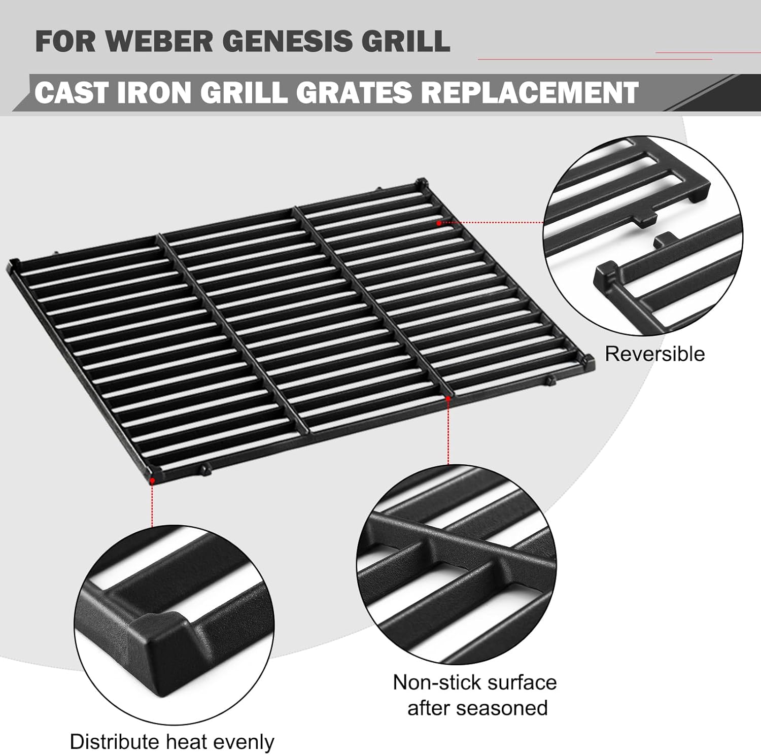 Genesis Grates Replacement Parts for Weber Genesis E-310 E-330 S-310 S-330 Grill Parts Weber Genesis Grill Grates 7524 7528 Genesis 300 Series Grill Replacement Parts Cast Iron Cooking Grate 19.5 Inch