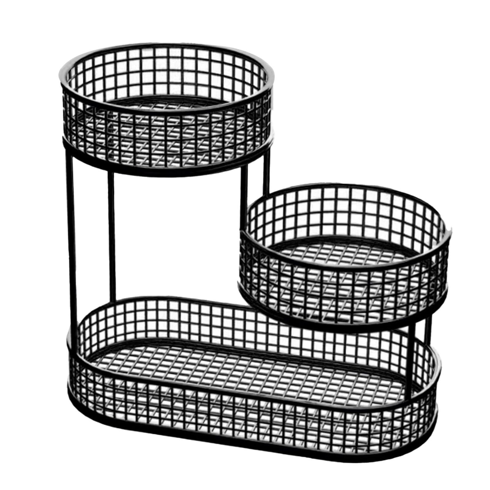 Obstkorb Etagere 3 Stöckig Fruit Basket Obstschale Obstaufbewahrung für Mehr Platz auf der Arbeitsplatte - Hält Obst & Gemüse Frisch - Metall Obstständer (Schwarz, 42X32X21cm)