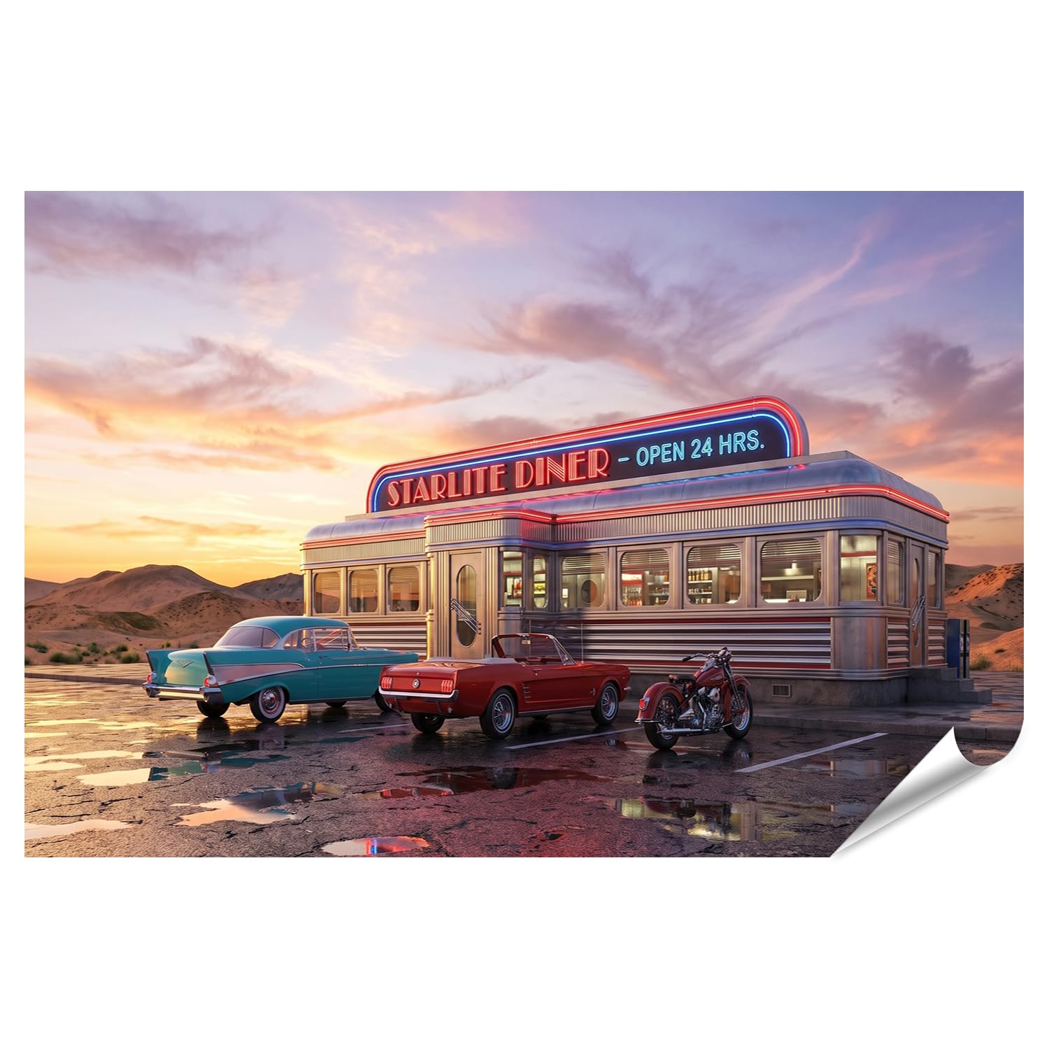 islandburner Póster premium con diseño de comedor nostálgico, decoración de salón para los amantes retro – gran formato