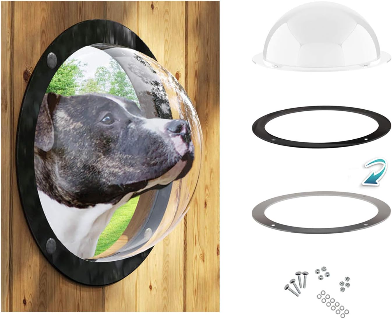 Lucky Lamb Gardenscout - The Pet Fence Bubble Window for Your Dog Cat or Child. A Porthole Made of Acrylic Glass in 2 colours also for Doghouse Kennel Hut & Playhouse
