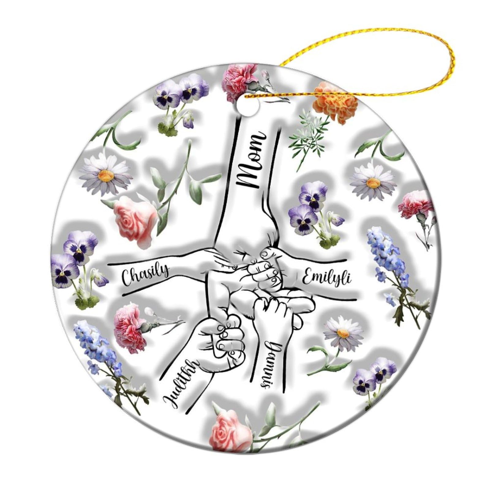 Noonative Style 1 Personalized Holding Grandma‘s Hand Ornament,Custom Ceramic Hanging Ornaments With Kids' Names,Christmas Birthday Gift For Grandma Nana