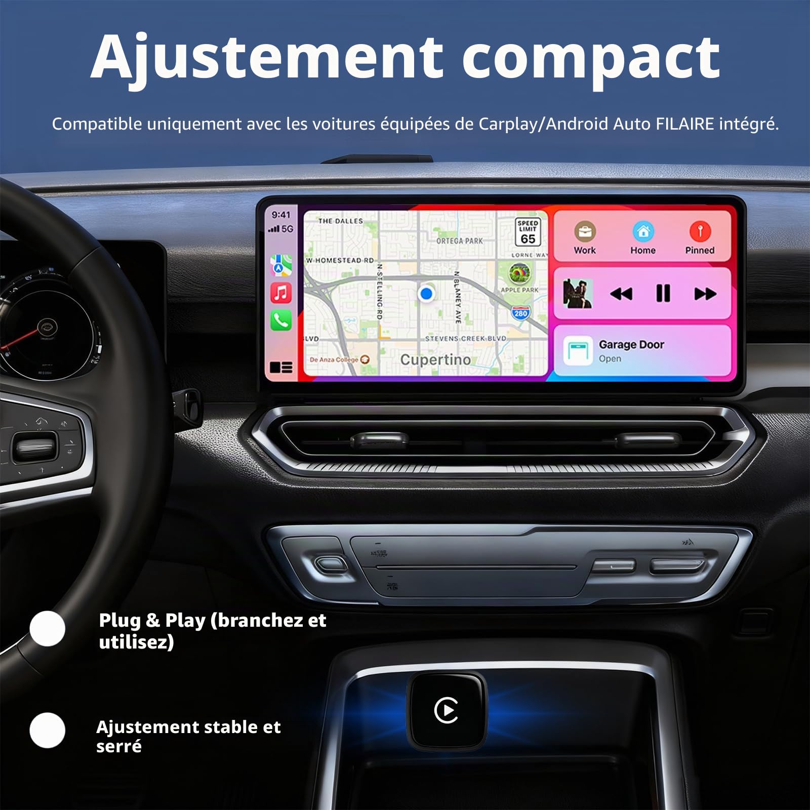 Sunweyer S41 Adaptateur Automatique sans Fil CarPlay et Android en Forme de L : Mise à Niveau Filaire vers sans Fil, Design Compact de Moins de 2 cm pour Voitures filaires d'usine (L Noire)