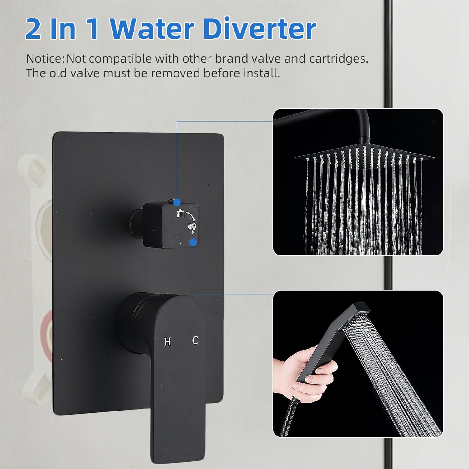 Shower Faucet Set Matt Black Shower System Knob Switch Diverter with High Pressure Handheld Spray Wall Mounted 8 Inch Shower Head Matte Black