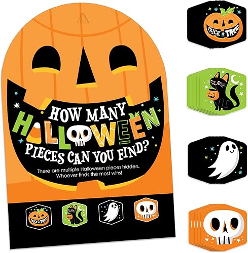 Big Dot of Happiness Jack-O'-Lantern Halloween - Caza del tesoro para fiestas de Halloween para niños, 1 soporte y 48 piezas de juego, juego de