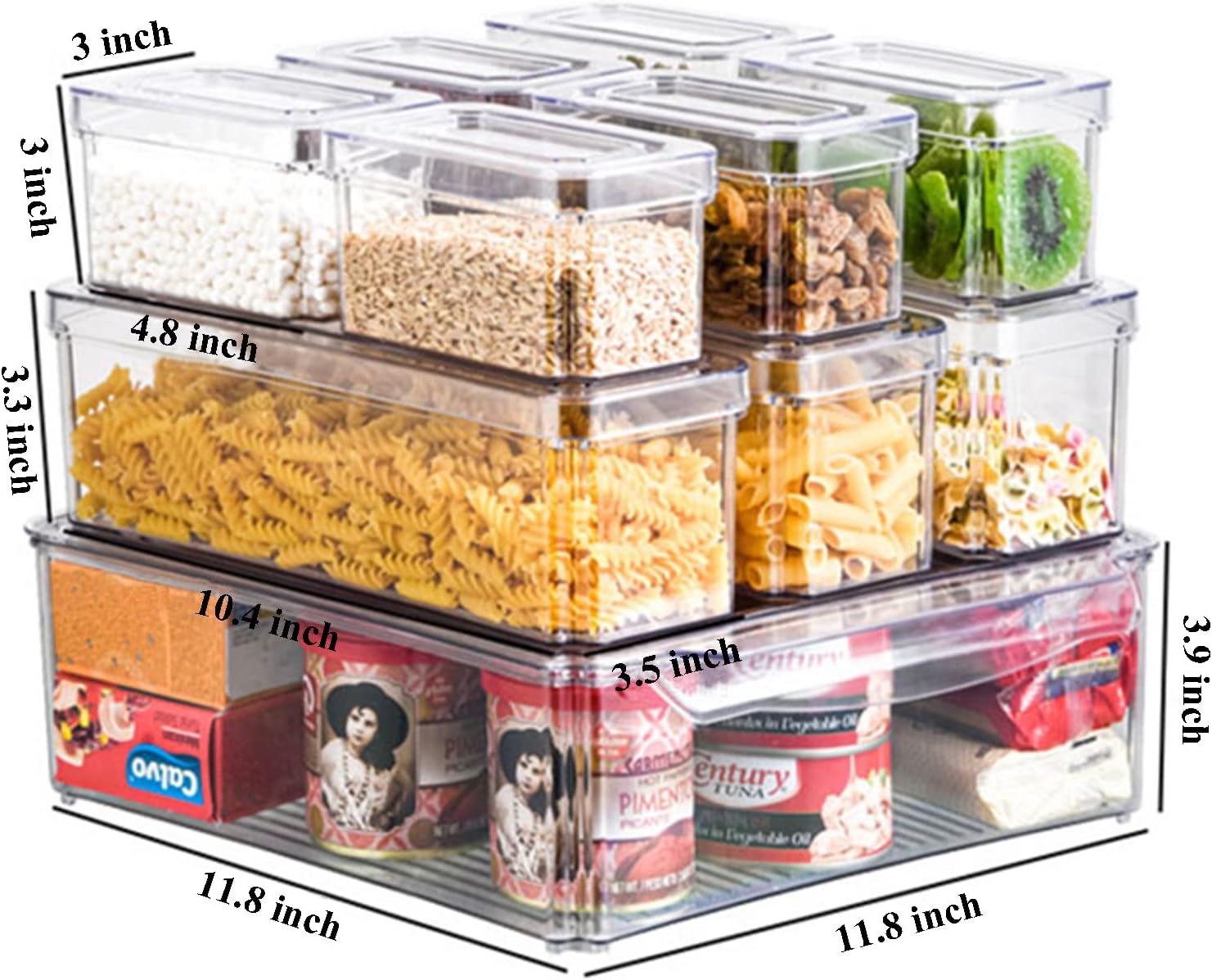 Homics Set of 10 Refrigerator Freezer Organizer Bins, Stackable Organization and Storage Containers for Food, Fruits, Vegetable, Pantry, Clear Containers with Lids BPA Free