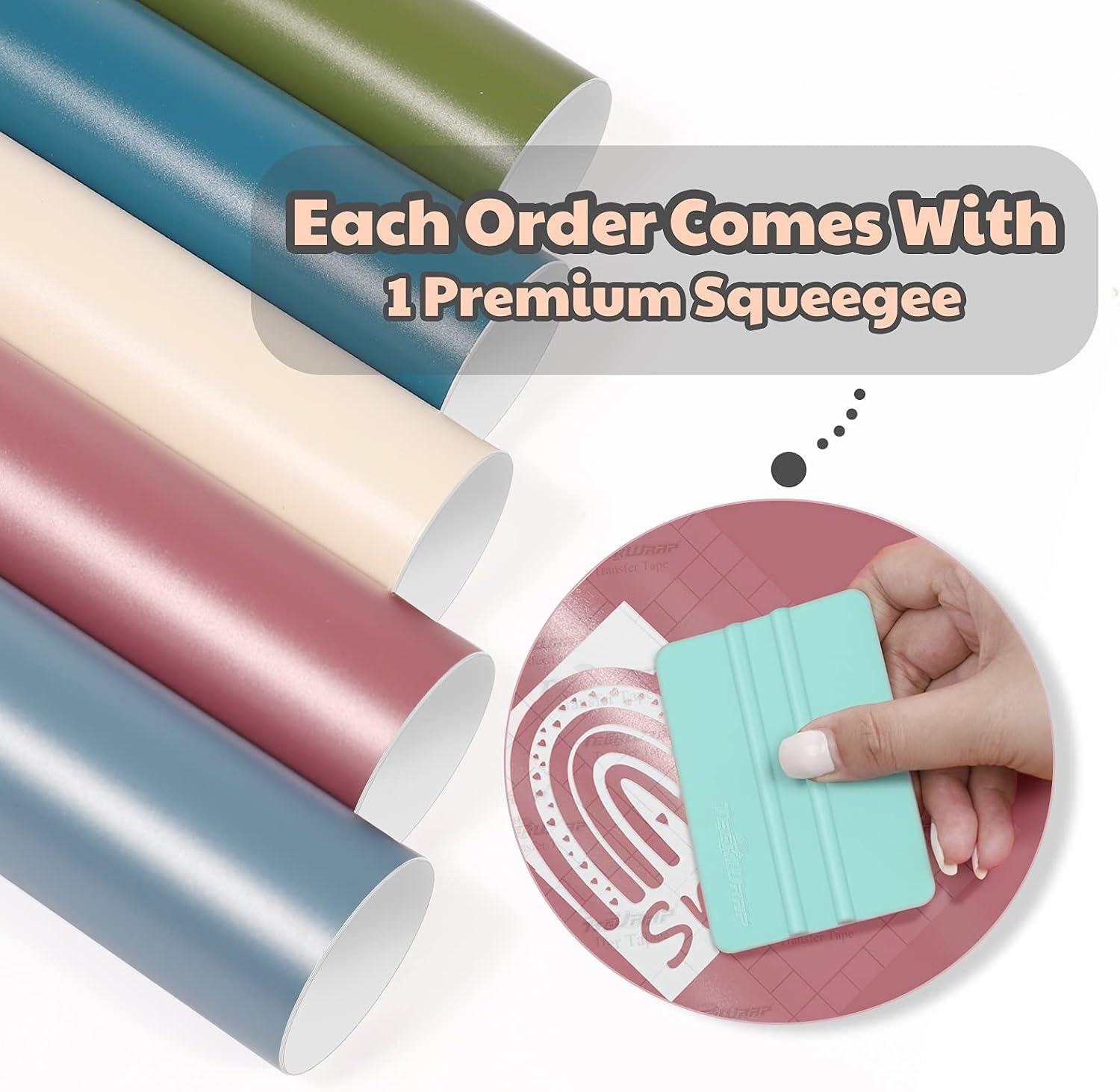 TECKWRAP Permanent Adhesive Vinyl Bundle for Crafting Cutter 12" x 36"/Rolls (Matte Olive,Rose Gold,Ivory White,Cobalt Blue,Teal)