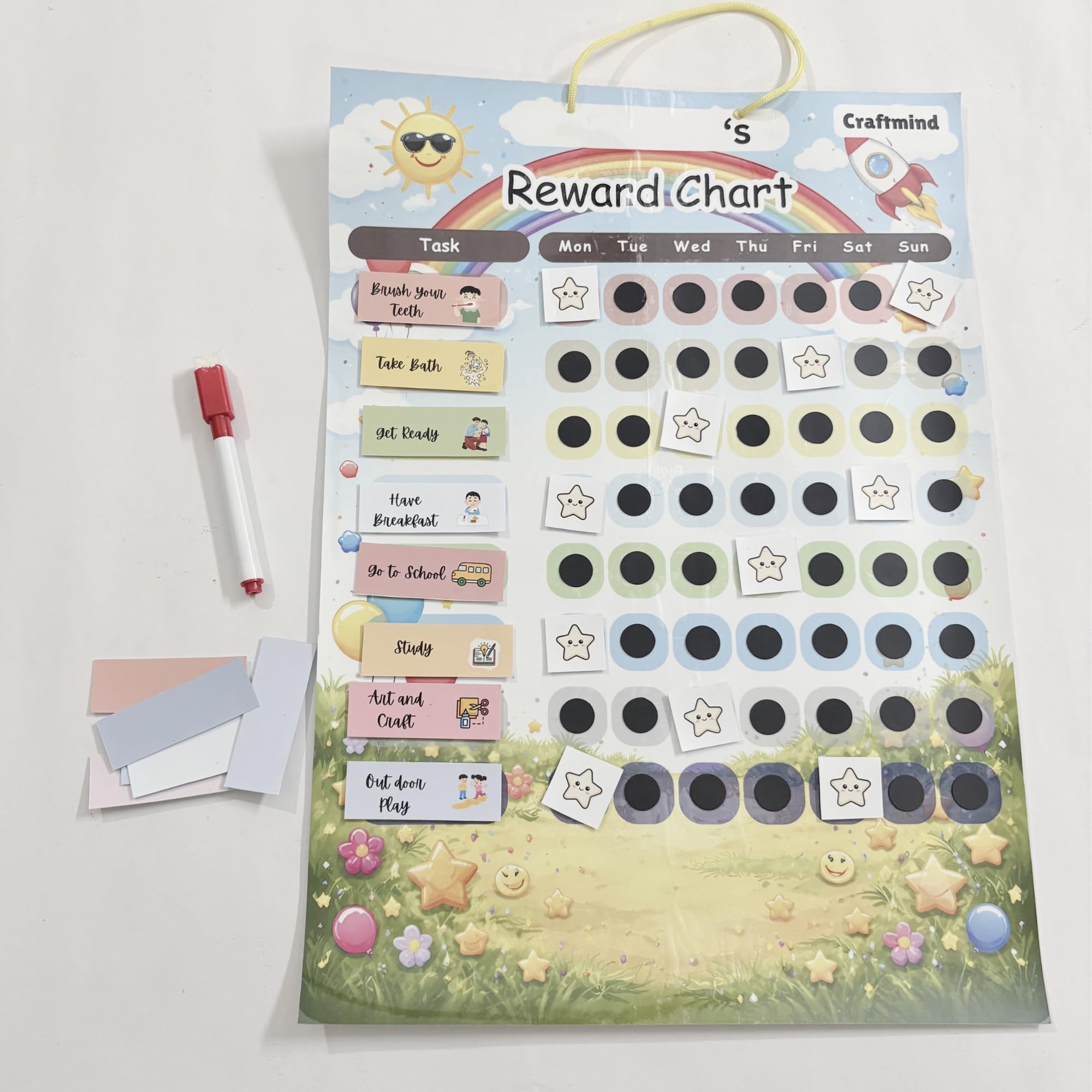 Craftmind Kids Reward Chart with Stars – Reusable Behavior & Routine Chart for Kids, Detachable Task Board with Star Stickers, Daily Chore & Habit Tracker for Children (Age 3–10 Years)-image-8