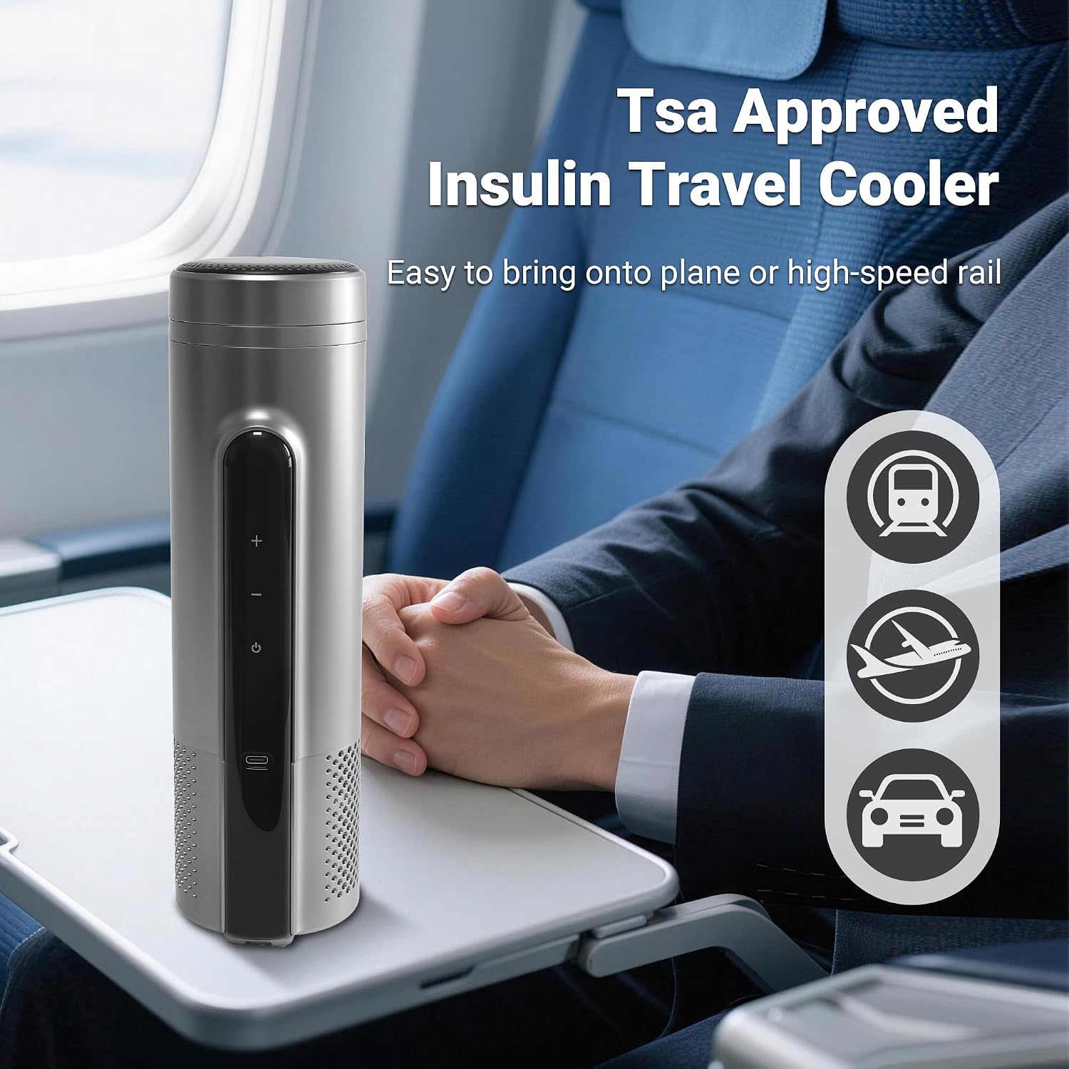 Electric Insulin Cooler Travel Case TSA Approved, Insulin Fridge Portable Insulin Refrigerator Travel Coolerfor 1–4 Pens, 35-68°F Display Temperature Battery