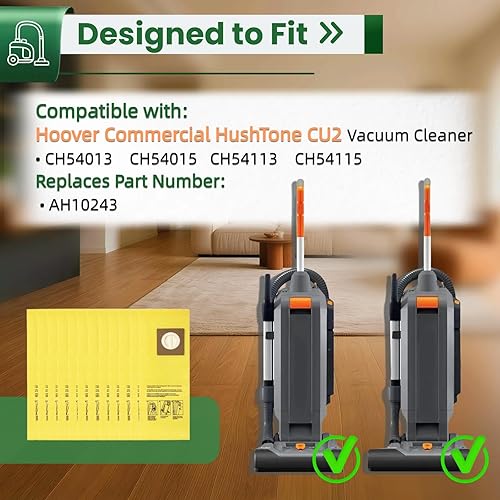 Miniatura 2 de Paquete de 12 bolsas de repuesto para aspiradora Hoover HushTone Commercial CU2 CH54113, CH54115 Series  Filtración de doble capa y diseño a prueba