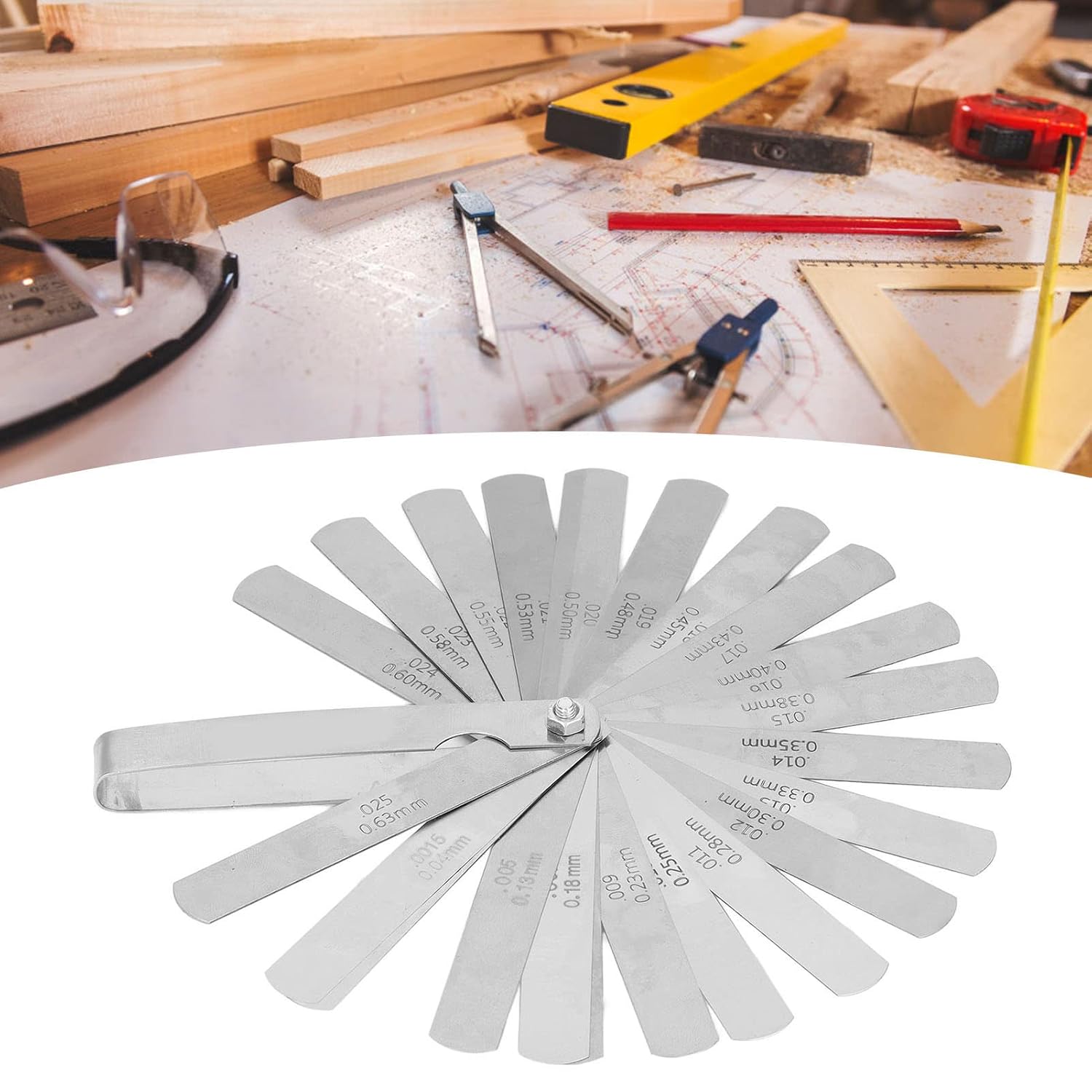 Feeler Gauge 26 Blades Stainless Steel Gap Measuring Tool 0.04-0.63mm Precision Thickness Gauge Set for Automotive Machinery Maintenance