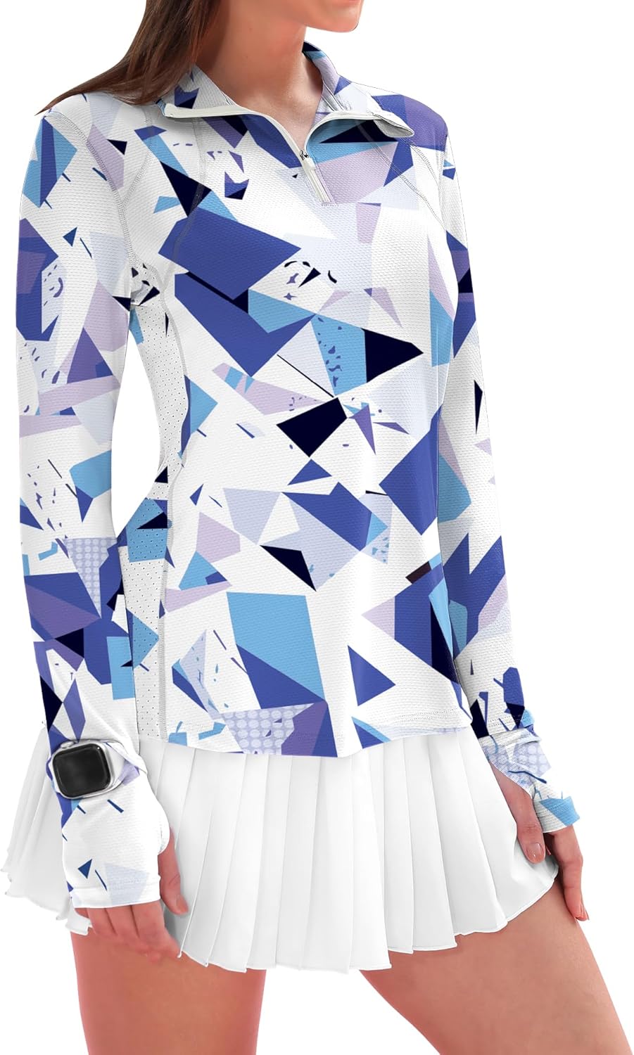 IECCP Womens Long Sleeve Golf Shirts Sun Protection 1/4 Zip Pullover Summer Quick Dry Athletic Hiking Running Workout Tops