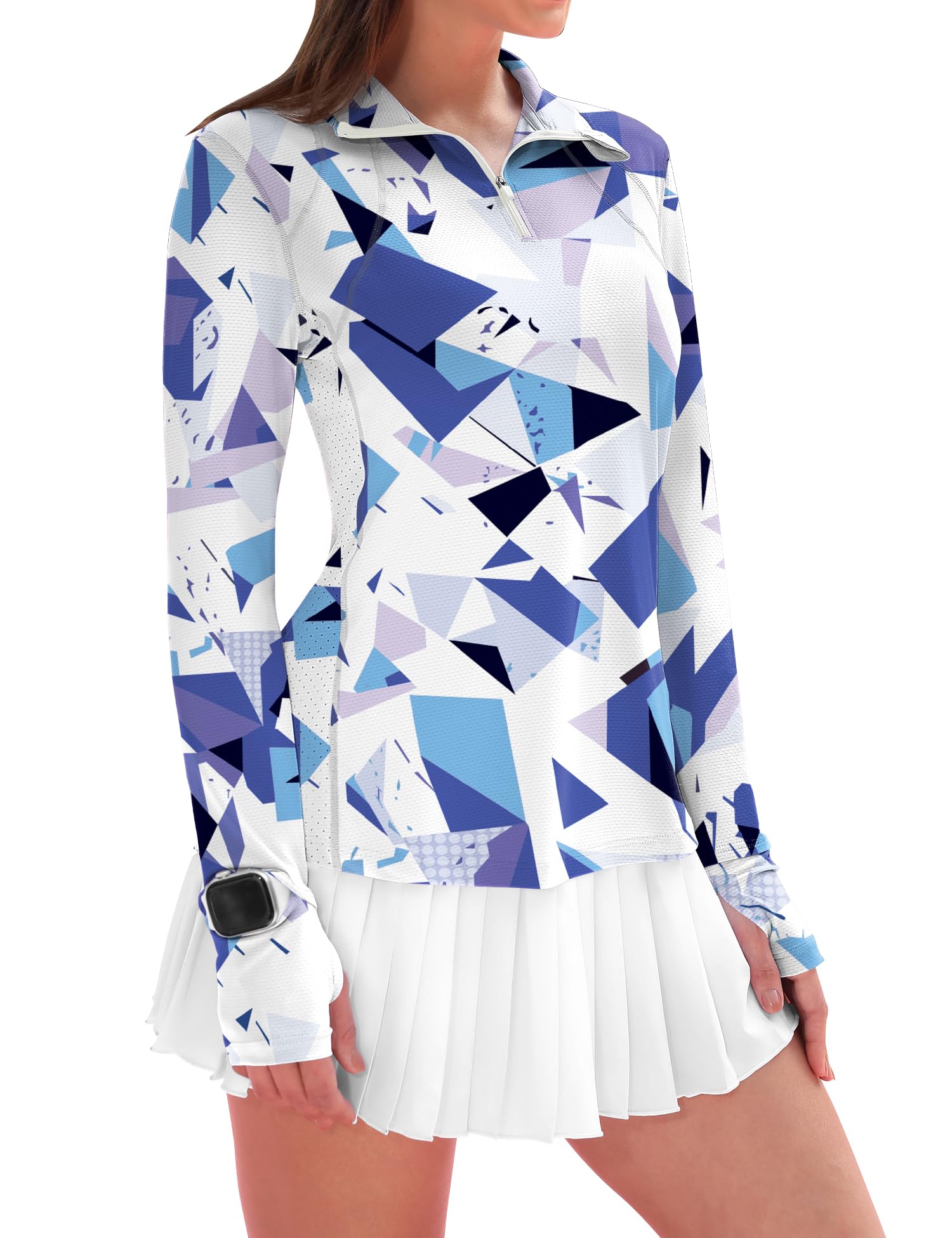 IECCP Womens Long Sleeve Golf Shirts Sun Protection 1/4 Zip Pullover Summer Quick Dry Athletic Hiking Running Workout Tops