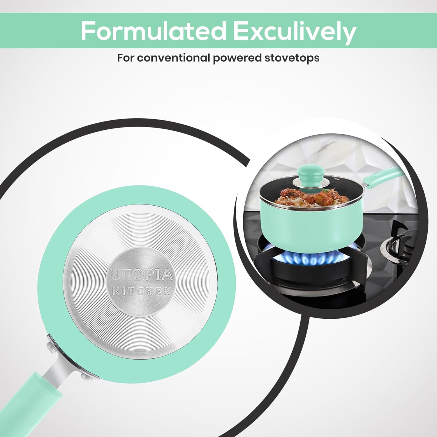 Utopia Kitchen Nonstick Stock Pot Saucepan Set with Lids, 1 Quart and 2 Quarts Multipurpose Stock Pots Set for Home, Kitchen or Restaurant, Green & Black