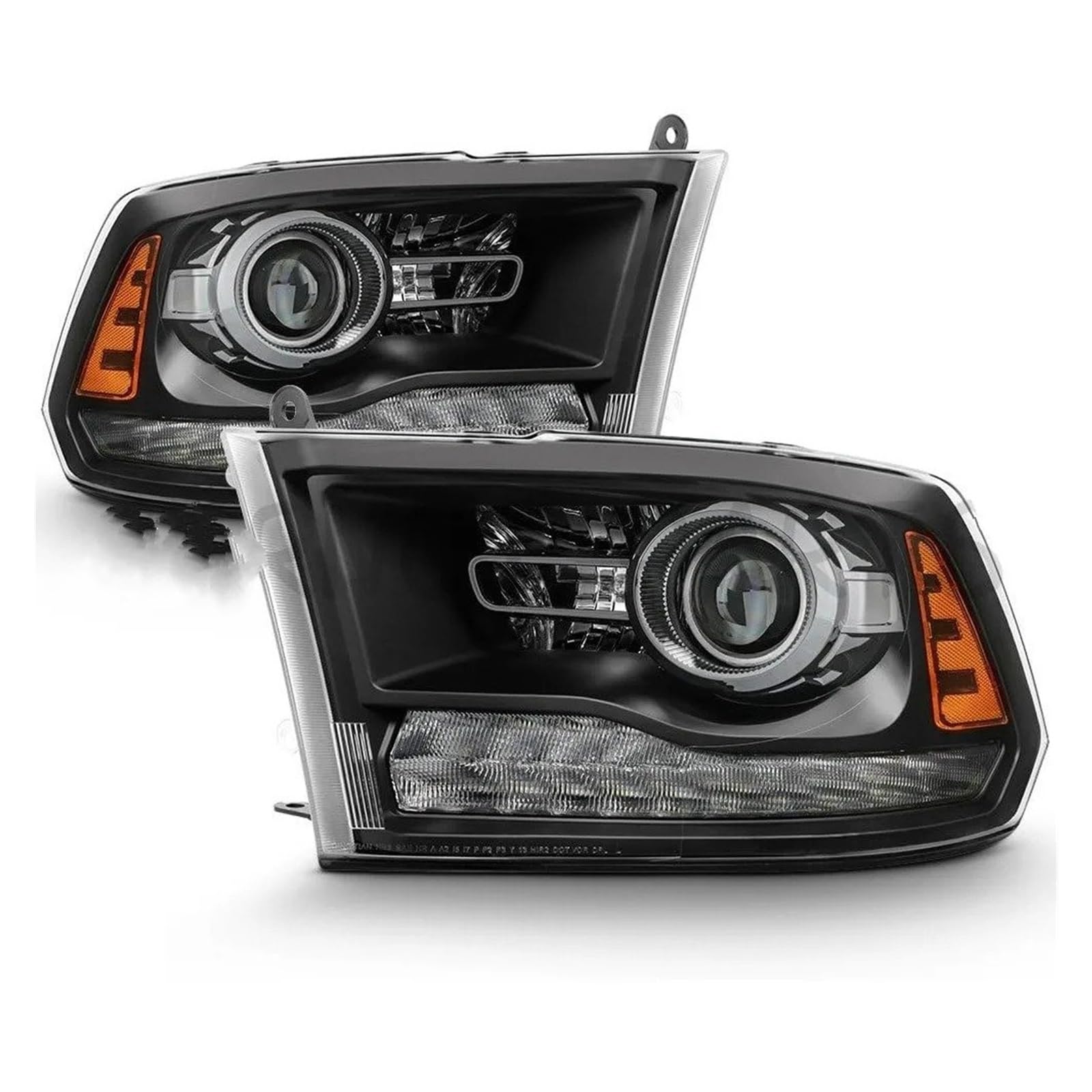 Proiettore Fanale Anteriore Per Dodge Ram 1500 2500 3500 2013-2018 Coppia Con Fari A LED DRL Lato Conducente E Passeggero(Pair Black)
