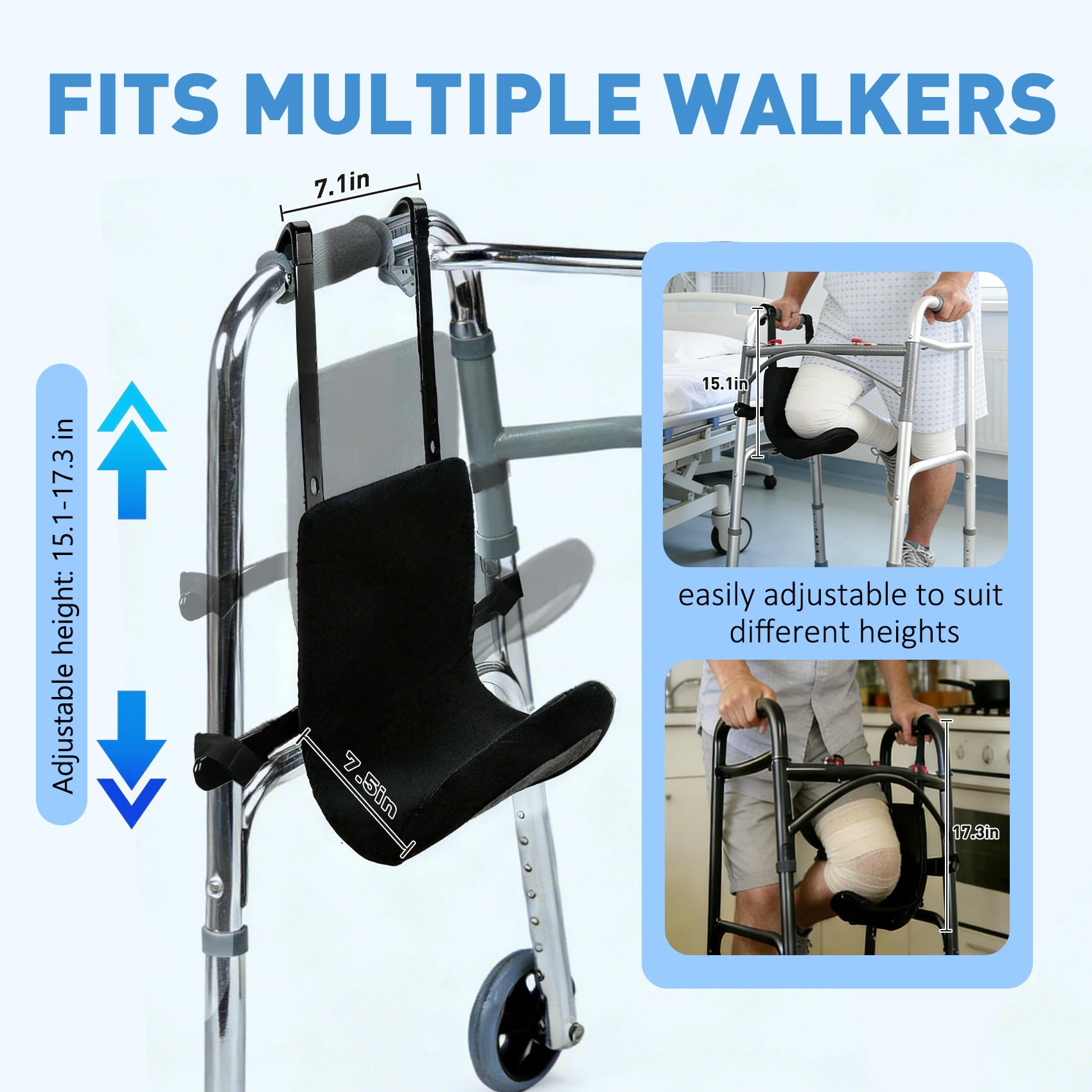 Knee Sling for Walker - Adjustable Height Walker Knee Sling Attachment, Supports 300 lbs Without Deformation, Knee Sling with Safety Support Reduces Load & Prevents Secondary Injury — Amazon image 2