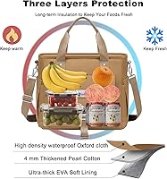 Vista 5 de Weitars - Bolsa de almuerzo aislada para hombres y mujeres, lonchera a prueba de fugas para el trabajo, bolsa de almuerzo extragrande con correa