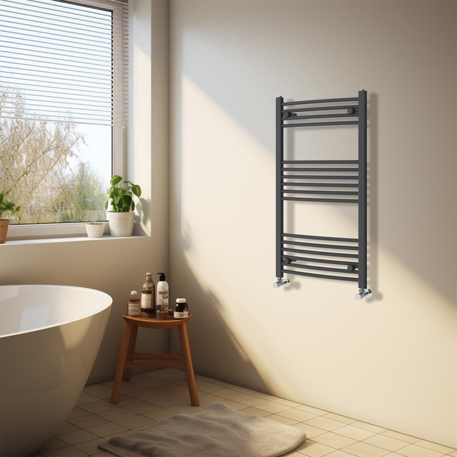NRG Anthracite Heated Towel Rail Curved Designer Bathroom Radiator - 1000×500mm