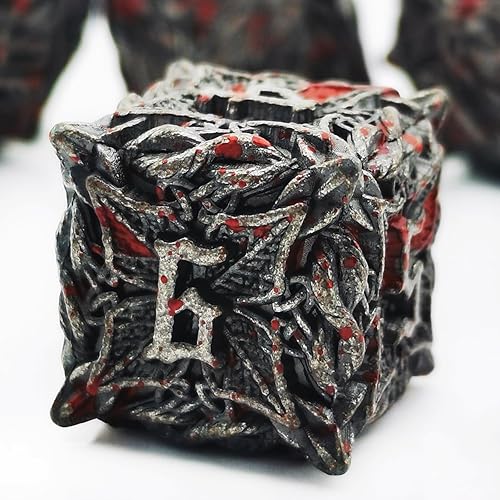Miniatura 6 de Juego de 7 dados de dragón de metal, juego de dados de rol/D&D/RPG-MTG/juegos de rol/Pascua/Halloween (negro níquel verde)