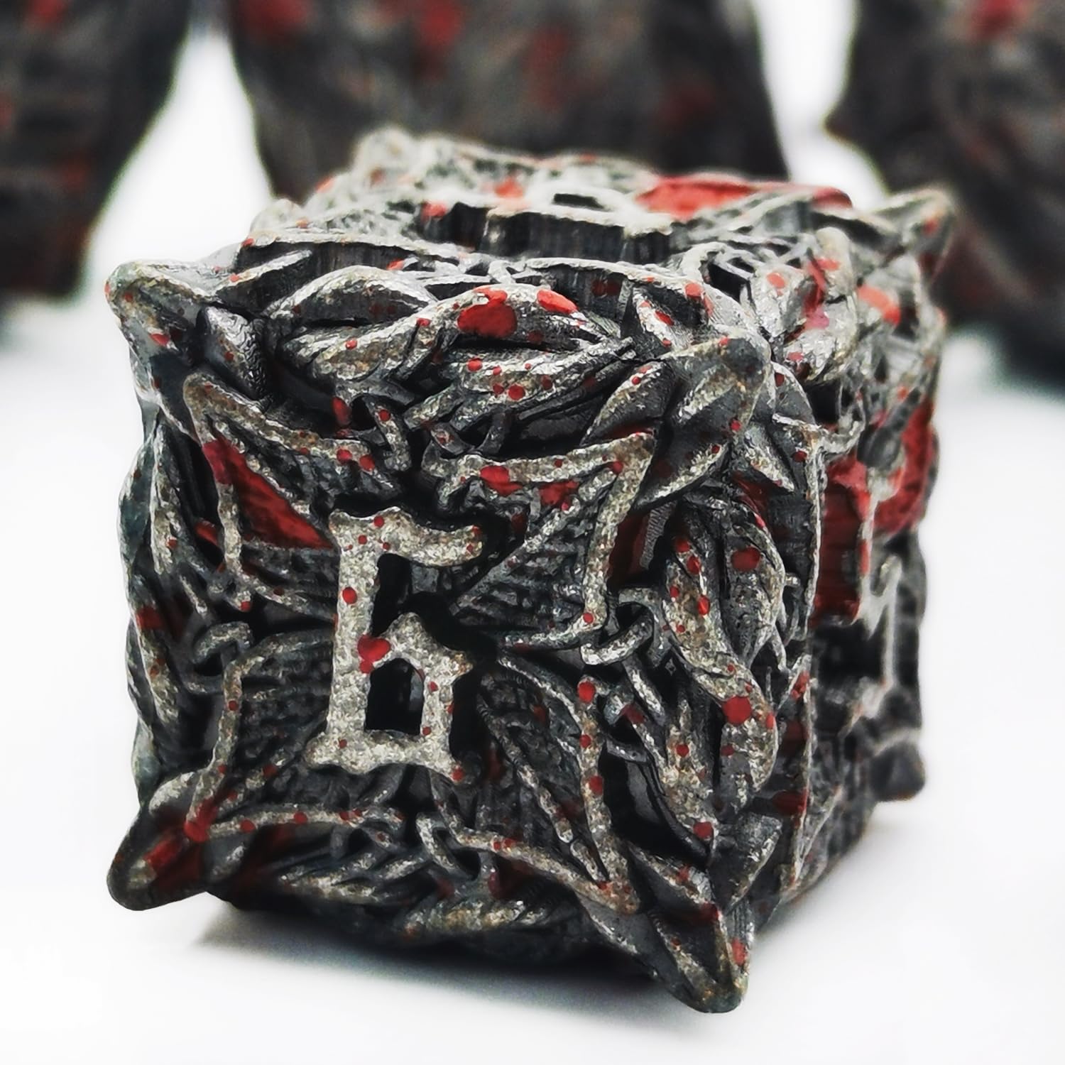 MJDICEOK Metal DND Dice Leaf Vine Set Polyhedral Dice 7 Role Playing Dice D&D Solid Dungeons and Dragons Dice (Blood Antique Iron)