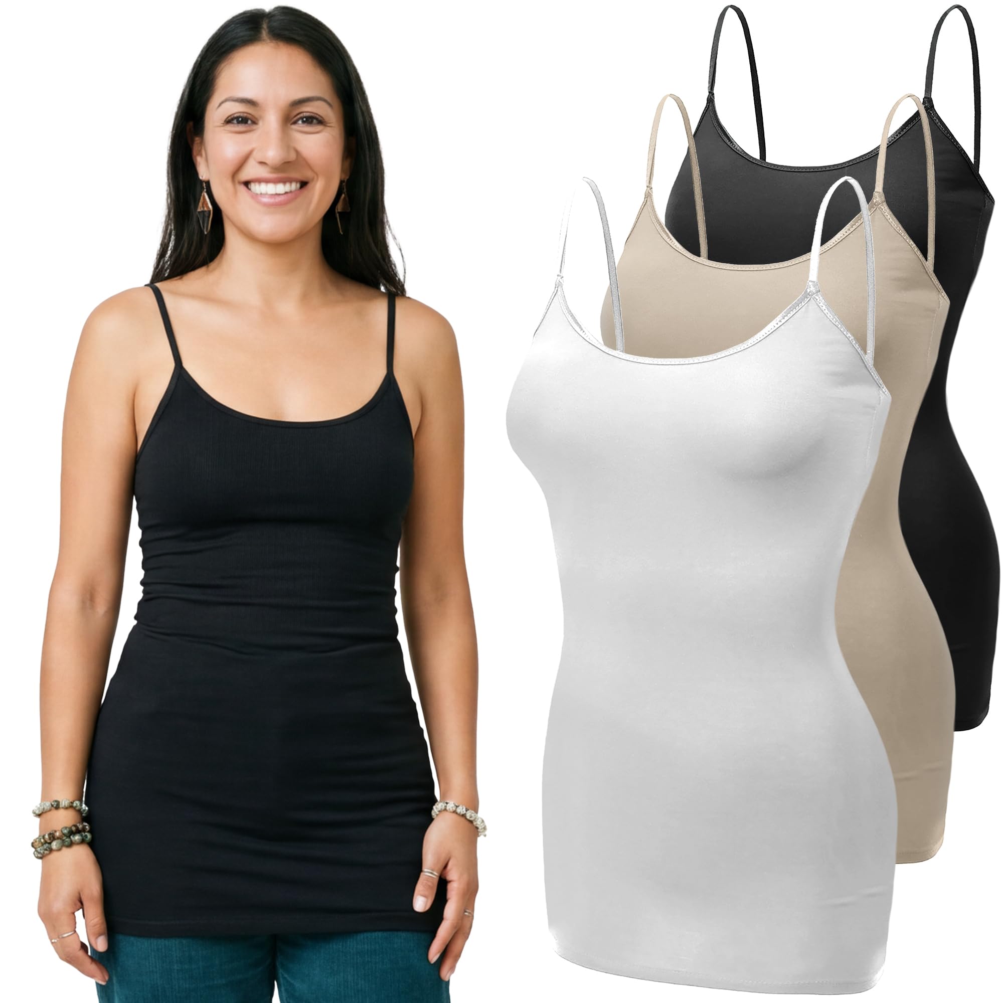 Emmalise Women's Basic Casual Long Camisole Adjustable Strap Cami Layering Top