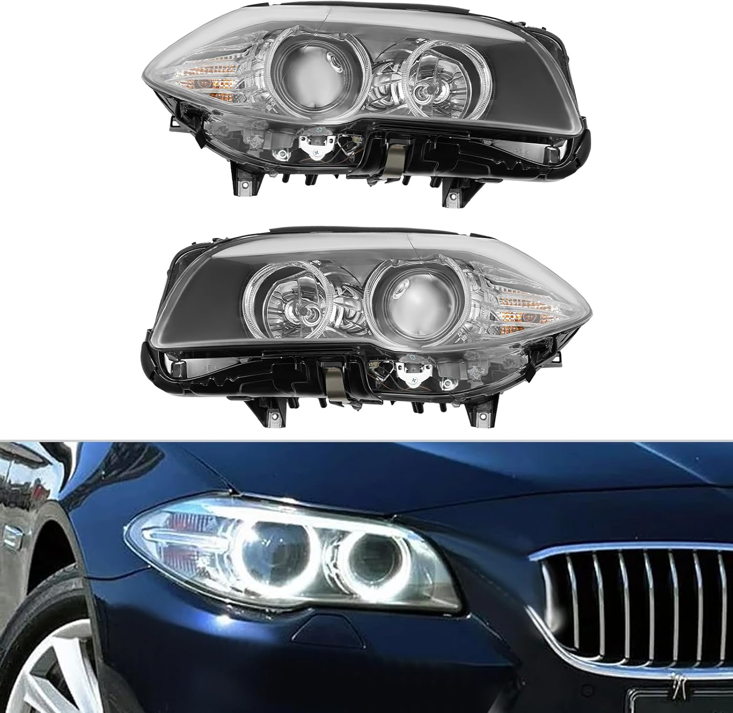 Halogen Headlight Assembly Left+Right Side for 2011-2013 BMW 5 SERIES 535I 528I 550I M5 w/AFS, Driver & Passenger Side Head Lights Direct Replacement Headlamps Assy Set Assembly (Left+Right)