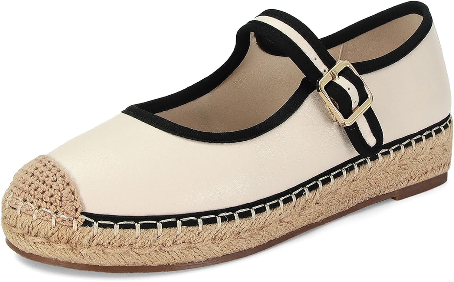 Platform Mary Jane Flats for Women Mesh Comfort Woven Raffia Espadrilles Flats Summer Dressy Buckle Strap Ballerina Flats