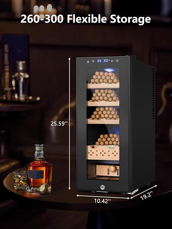 Electric Humidor Cabinet 35L,Thermostatic Cooler w/Temp & Humidity Control,Spanish Cedar,Safety Lock,for Home Office Lounge
