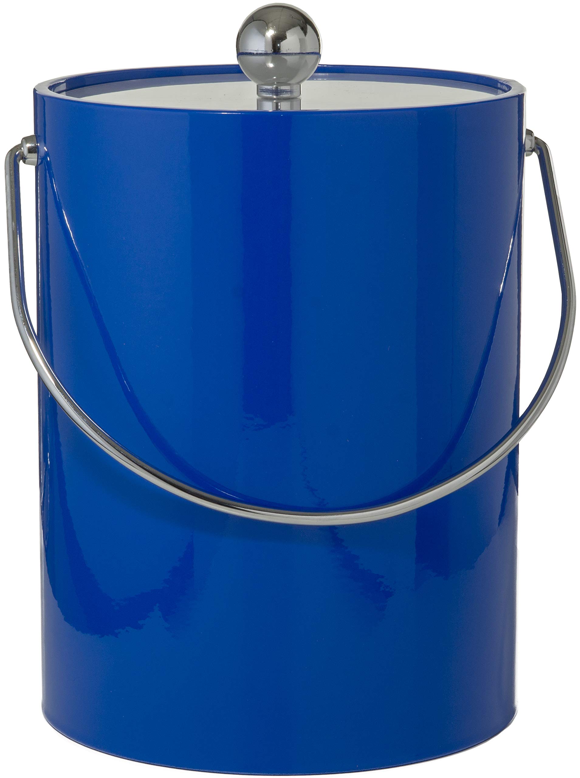 Hand Made In USA Blue Double Walled 5-Quart Insulated Ice Bucket With Ice Tongs & Bottle Opener