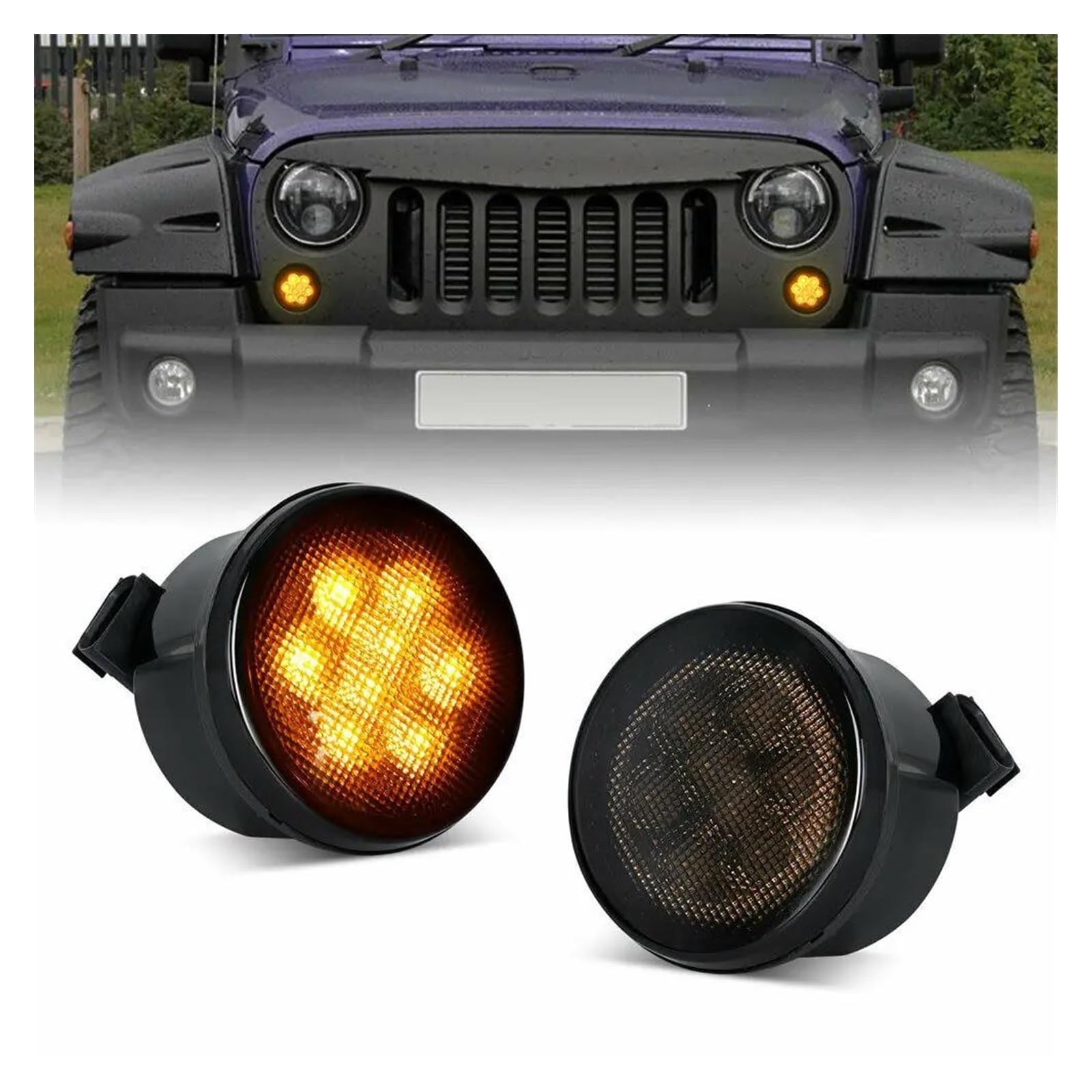 Richtingaanwijzerlampen Zijknipperlichten 2 Stuks Front LED Richtingaanwijzer Grill Rook Lens Lamp Voor Jeep Voor Wrangler Voor JK 2007-2008 2009 2010 2011 2012 2013 2014 2015 2016 2017 2018