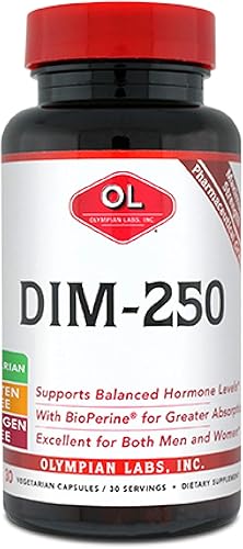 Olympian Labs DIM Suplemento 250mg - DIM Diindolylmetano Plus BioPerine 30 Cápsulas Suministro de DIM para equilibrio de estrógenos, alivio de la disponible en Yaxa Peru