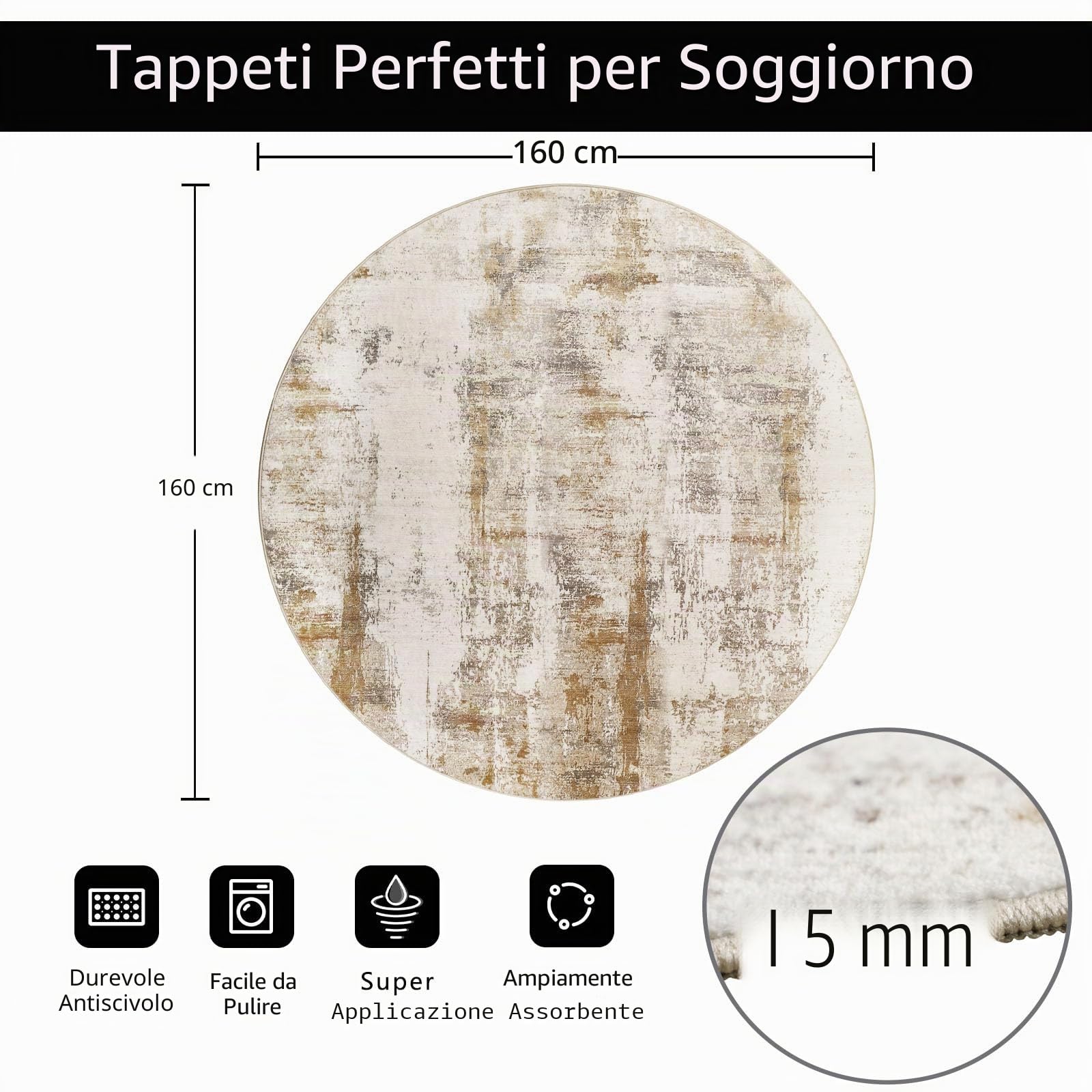 Famibay Tappeto Salotto Moderno Pelo Corto Tappeto Rotondo Salotto Lavabile In Lavatrice Beige 160x160 Morbido Tappeti Camera Da Letto Salone Stanza Tavolo Da Pranzo
