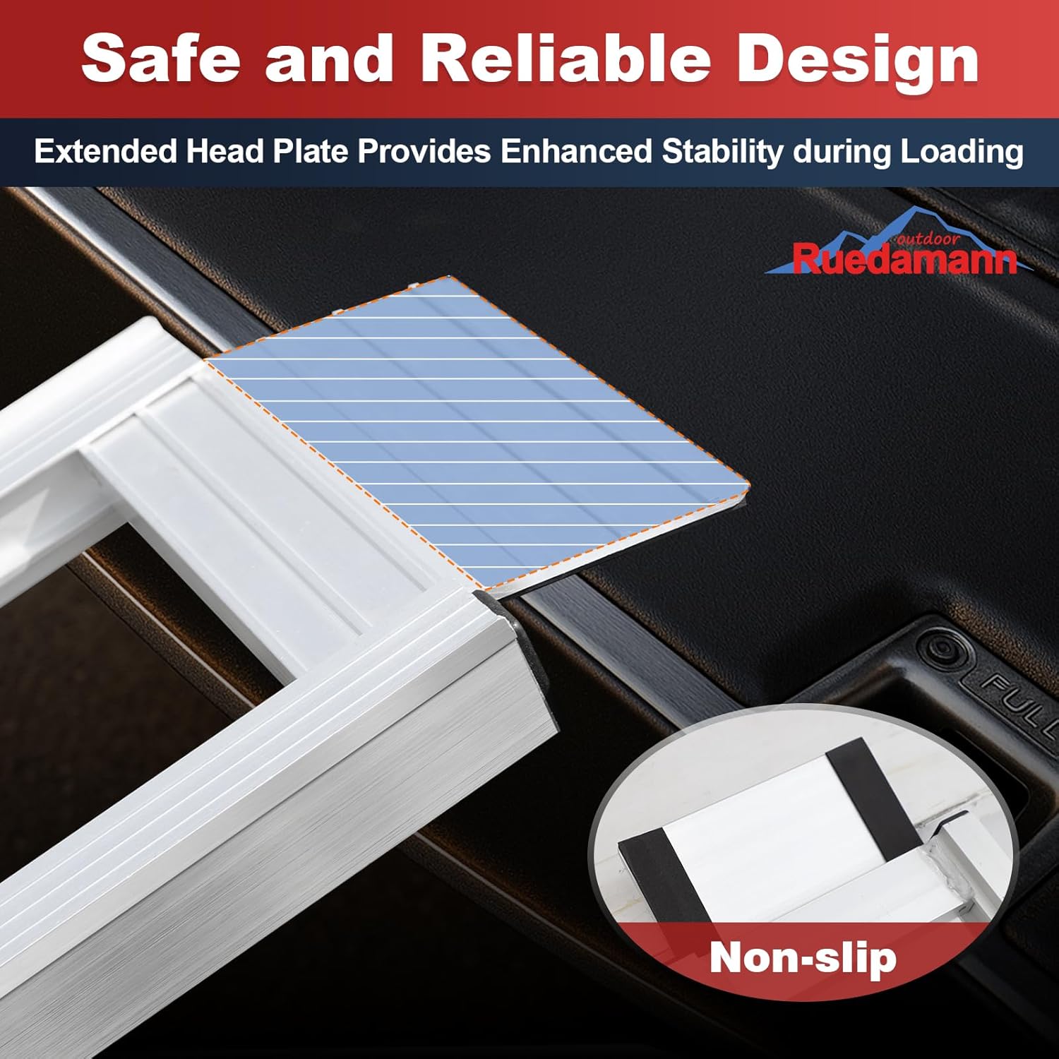 Ruedamann 1PC 6FT Folding Aluminum Motorcycle Ramp, 440 lbs Capacity, 8" Wide Portable Dirt Bike Ramp for Truck Bed Loading, Loading Ramp for E-Bike, Pickup, Bike, Scooter, Stairs