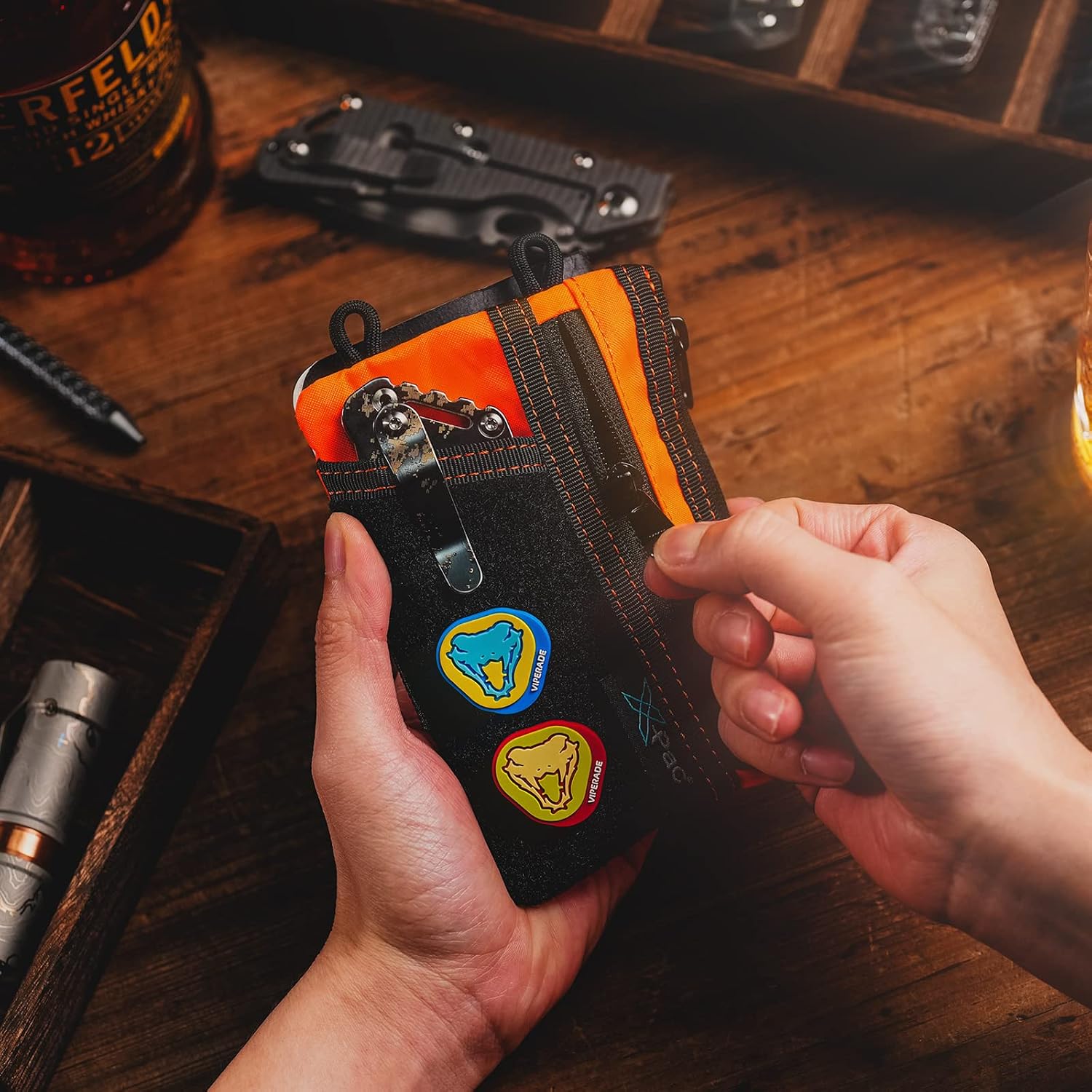 VIPERADE VE18 EDC Pouch, Pocket Organizer for Men, EDC Pocket Organizer, 3 Slots with 2 Zipper Pockets, Multitool Pouch
