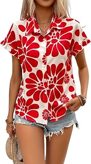 Gufrina top for Women Stylish Western|Shirt Type top|Half Sleeve|Fabric Rayon| Collar Neck | Floral Print Button Front Blo... Price In India