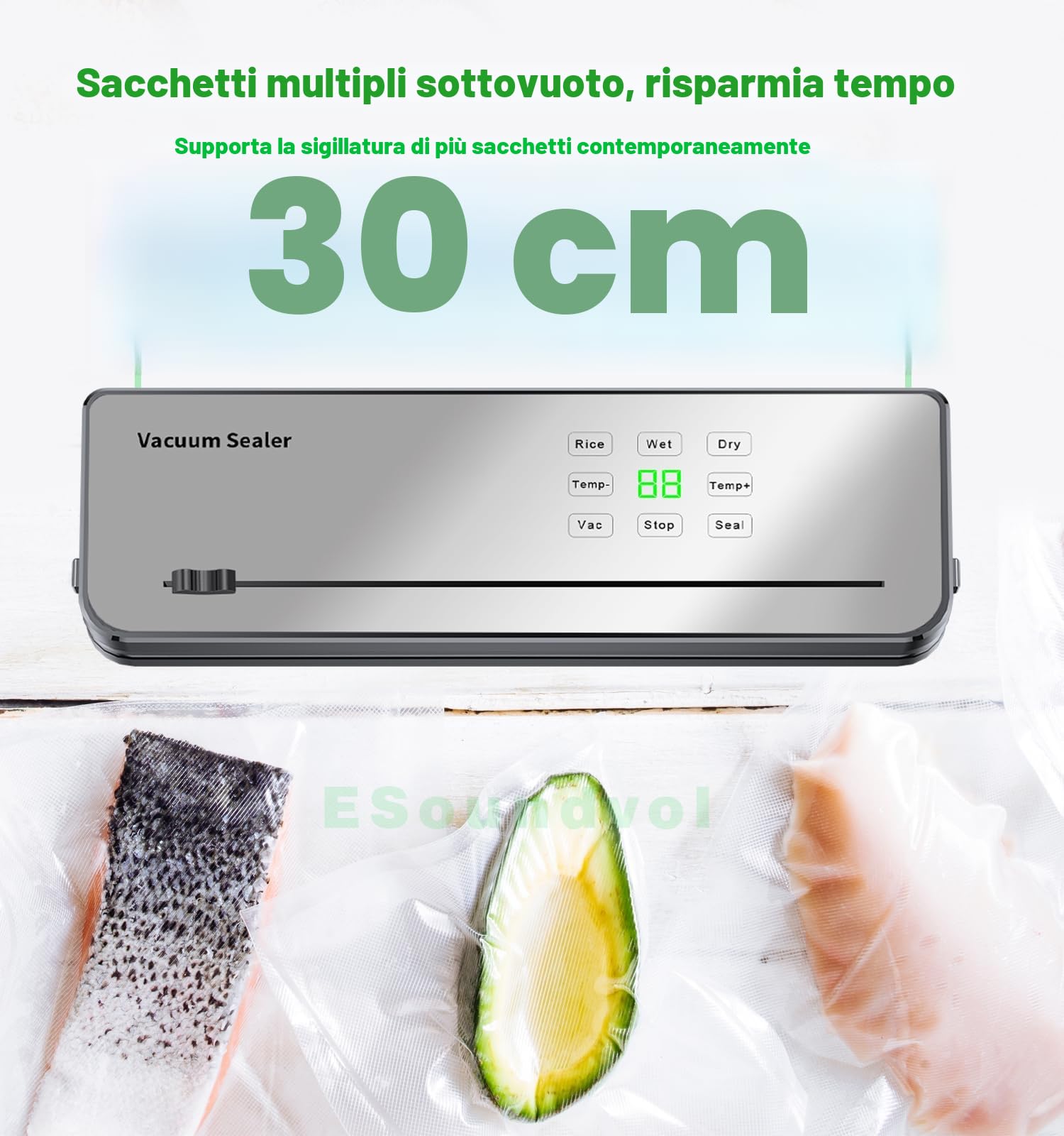 Macchina Sottovuoto Alimenti, 8 in 1 Per il Controllo Della Temperatura Degli, Taglierina Integrata e Indicatore LED Visibile Per Mantenere la Freschezza di Alimenti Secchi e Umidi con 10 Borsa