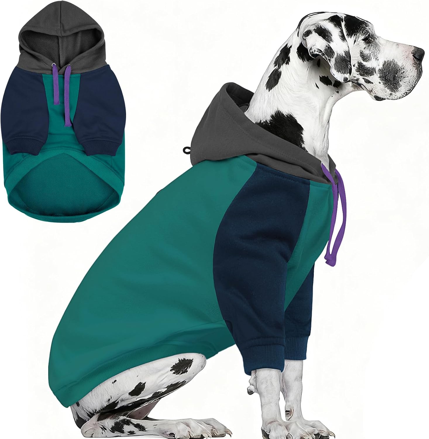 AOFITEE Extra Large Dog Hoodie, Basic Dog Hoodies for Fall Winter, Warm Dogs Sweater with Sleeves, Hooded Sweaters for Girl Boy Dogs, Soft Sweatshirt Pullover for Pitbull, Labrador, Turquoise 2XL