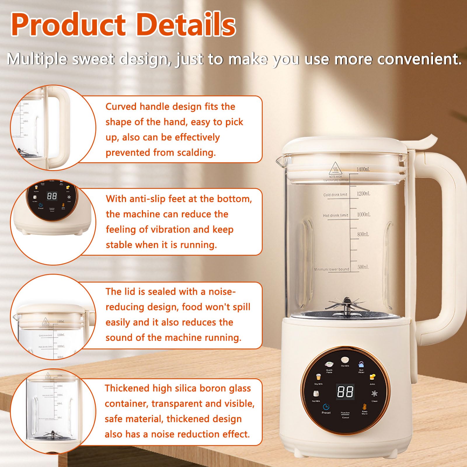 Milky - Macchina per latte di soia 8 in 1, 1400 ml, autopulente, per latte di soia