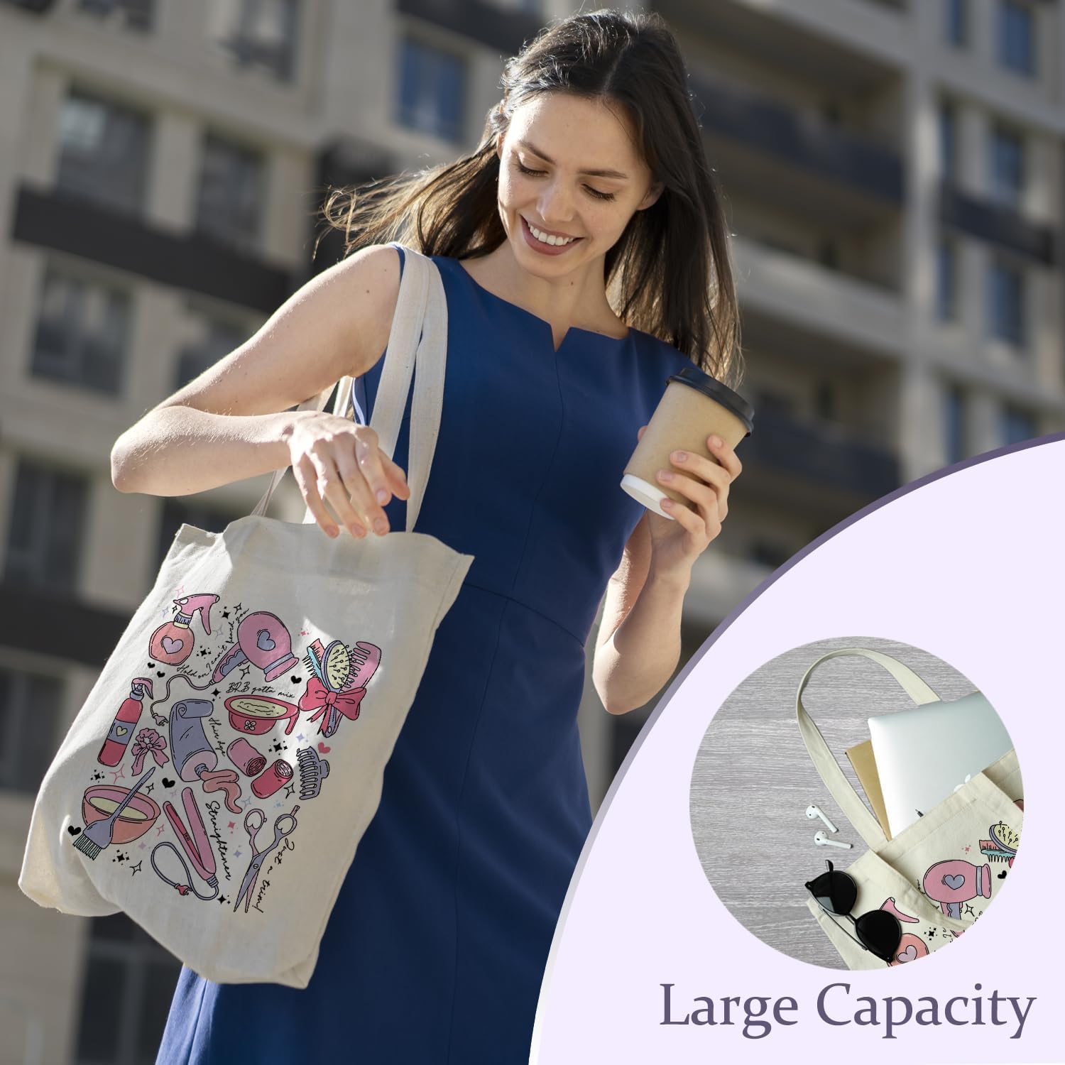 Chicimln Hairstylist Tote Bag, Hairdresser Gifts Canvas Tote Bags for Women, Hair Stylist Gifts for Women, Trendy Hair Dresser Beautician Reusable Grocery Shopping Bags - Image 2